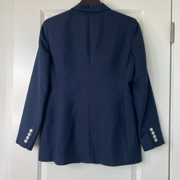 Lauren Ralph Lauren Navy Cotton Silk Blazer Size 4 Classic One Button Silk blend - Picture 8 of 14